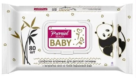 Салфетки влажные Premial для детской гигиены с алое-вера (крышка пластик) 80 шт