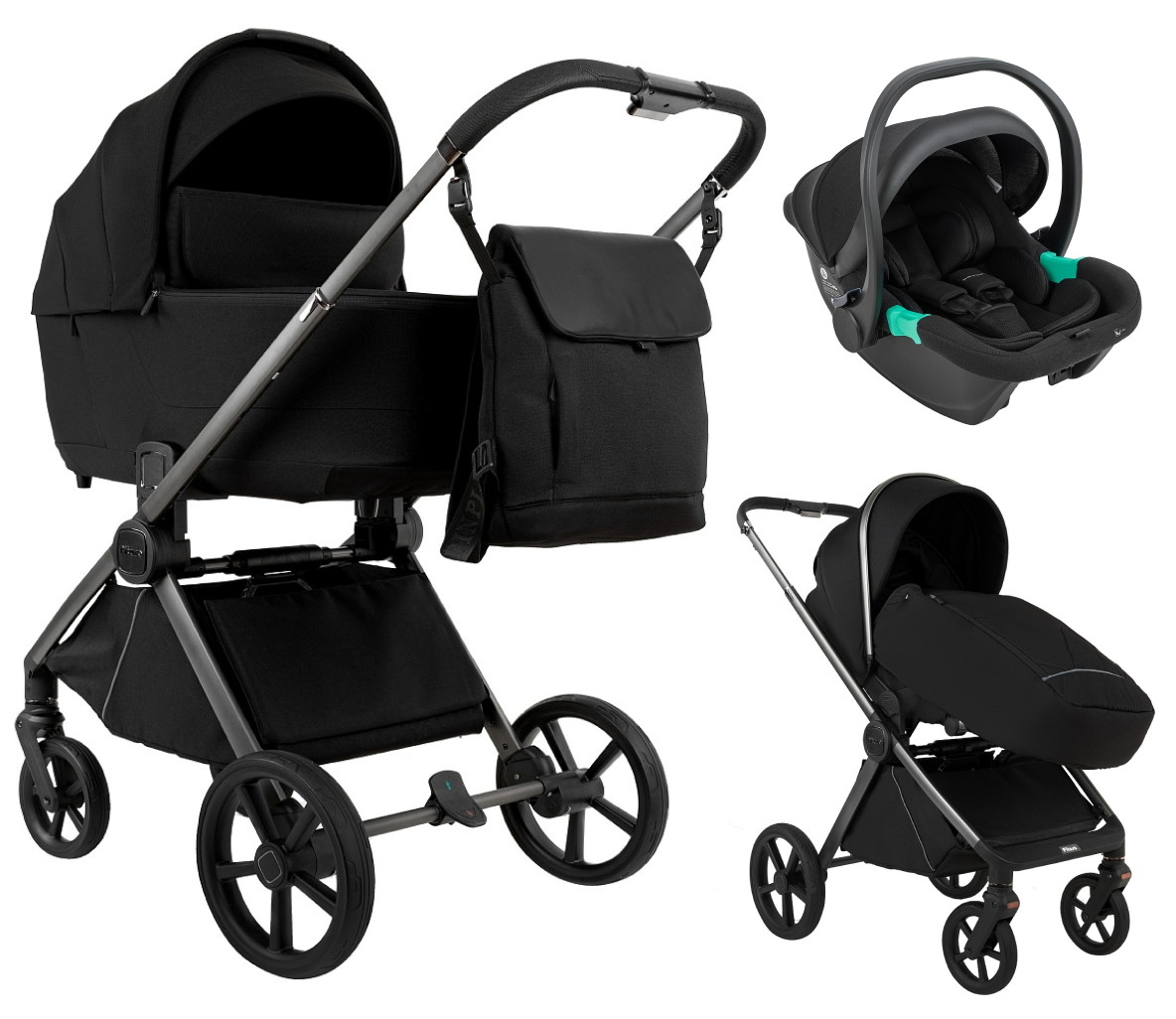 Детская коляска Pituso Teffy 3 в 1 с автокреслом Santiso Pro Black Caviar Black/Graphite