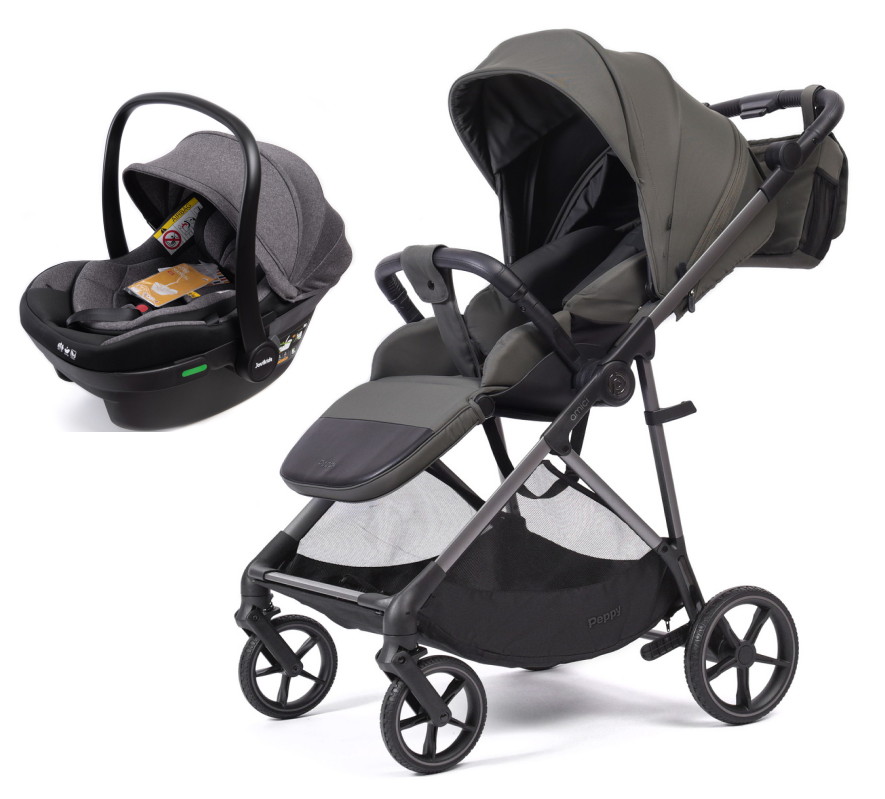 Прогулочная коляска Peppy Amici с автокреслом Jovikids Aria Antrazit рама Grey