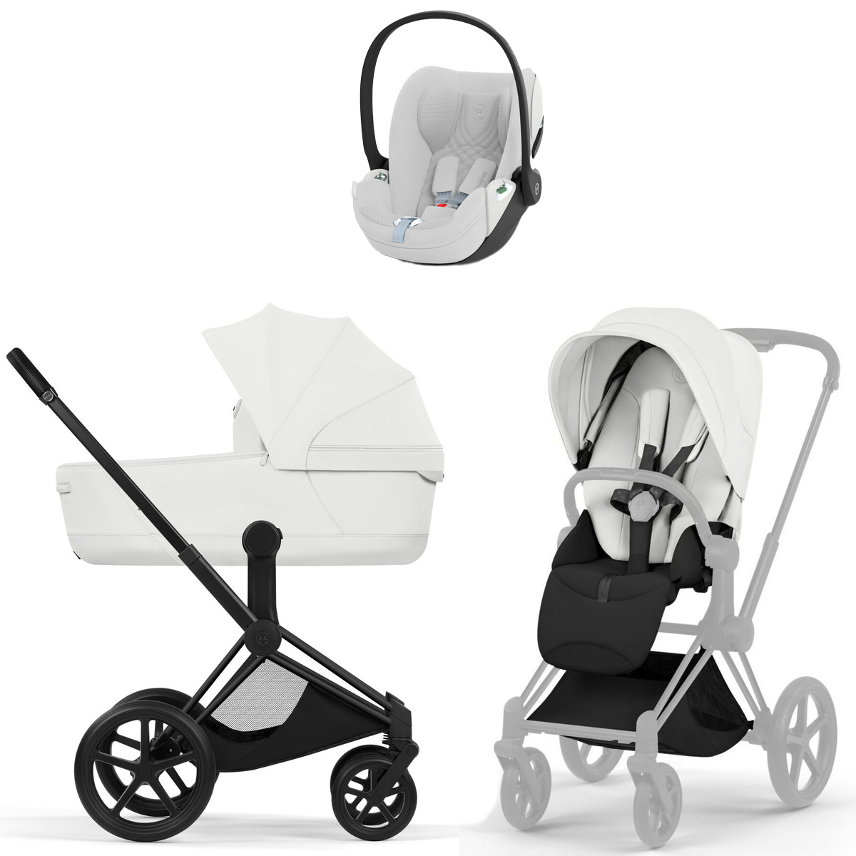 Коляска Cybex Priam V Matt Black Style Cloud T Platinum White Plus 3 в 1 Off White