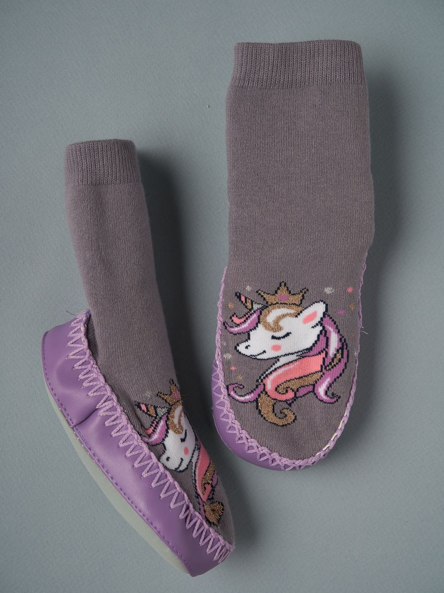 Чешки-носочки Little Star 0310 единорожки, серый, сиреневый, 13 см 4