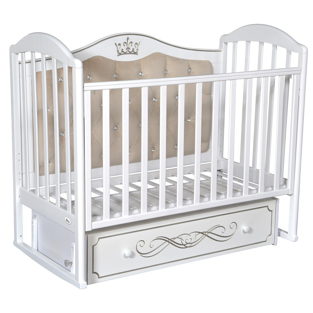 Детская кроватка Oliver Camilla Elegance Premium с универсальным маятником и ящиком Белый