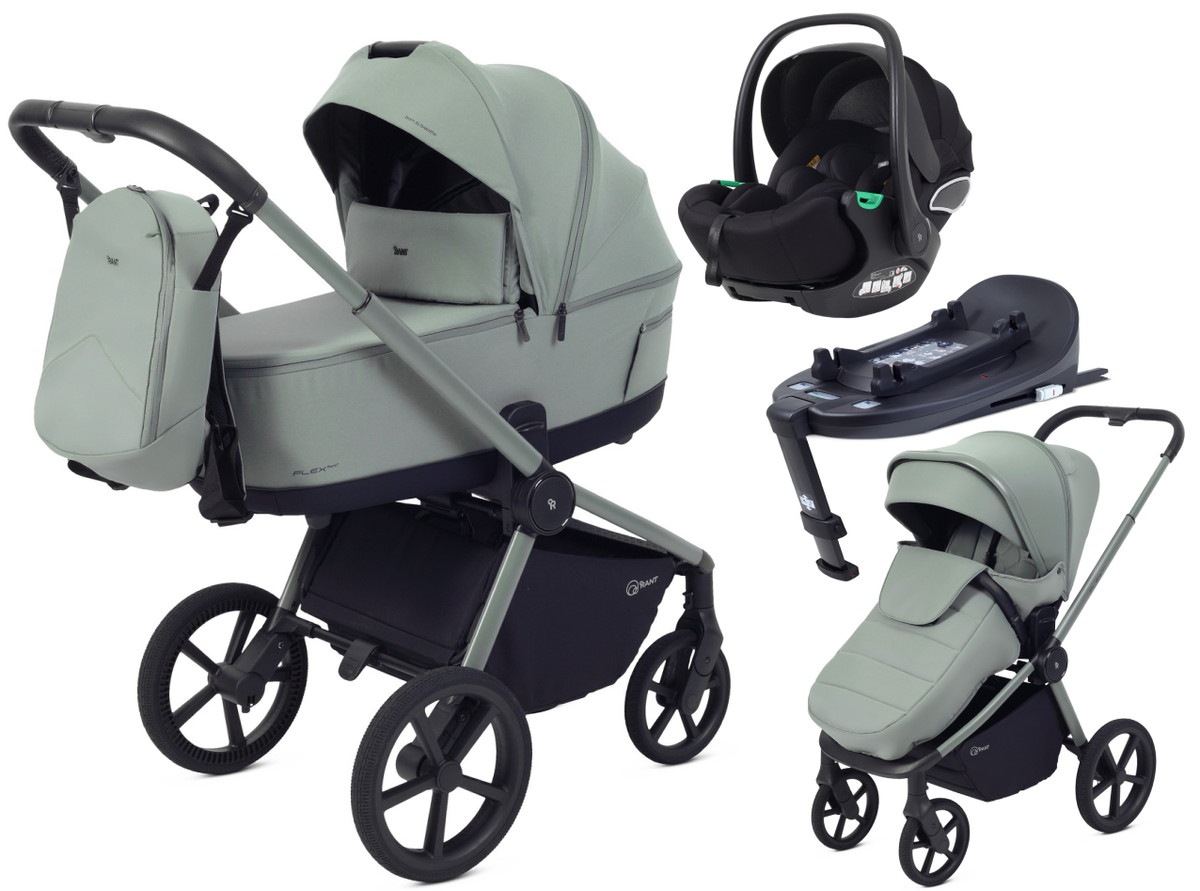Детская коляска Rant Flex Therm Soft 4 в 1 с автокреслом Evomax Black и базой Forest Green