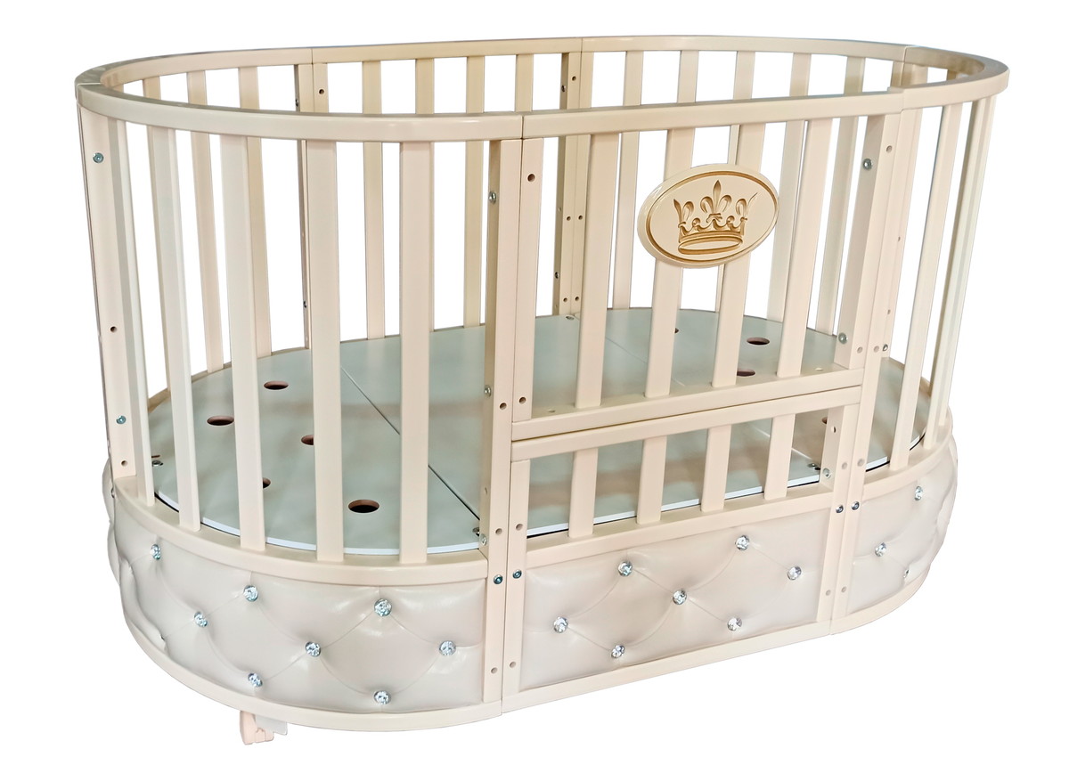 Детская кроватка ByTwinz Lana 4 6 в 1 с маятником и колесами слоновая кость