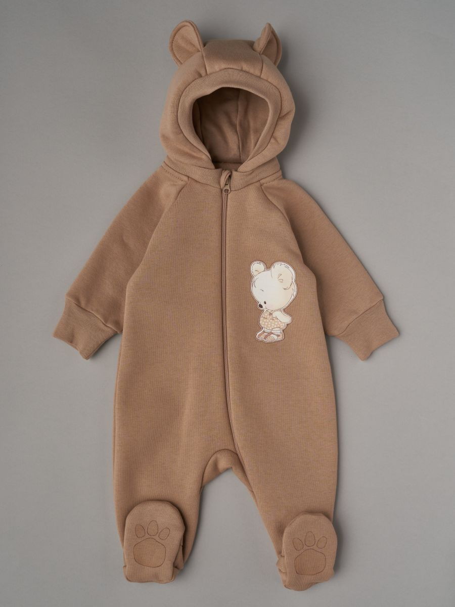 Комбинезон на молнии Little Star с отстегивающимся капюшоном мишка малыш, бежевый 56