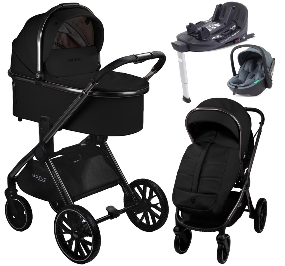 Детская коляска AmaroBaby Motus Premium Ecco 4 в 1 с автокреслом Rant Miro Graphite и базой черный