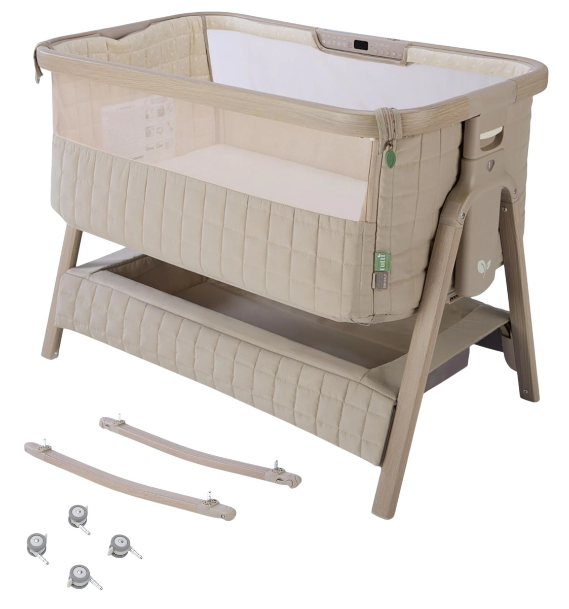 Приставная колыбель Tutti Bambini CoZee Sense c колесами, со звуком и светом Орех/Какао (Soft Walnut and Cocoa)