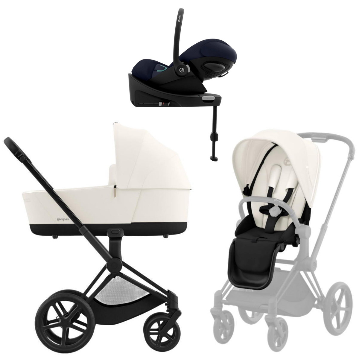 Коляска Cybex Priam IV Matt Black complete Cloud G Ocean Blue Plus Base G 3 в 1 Off White