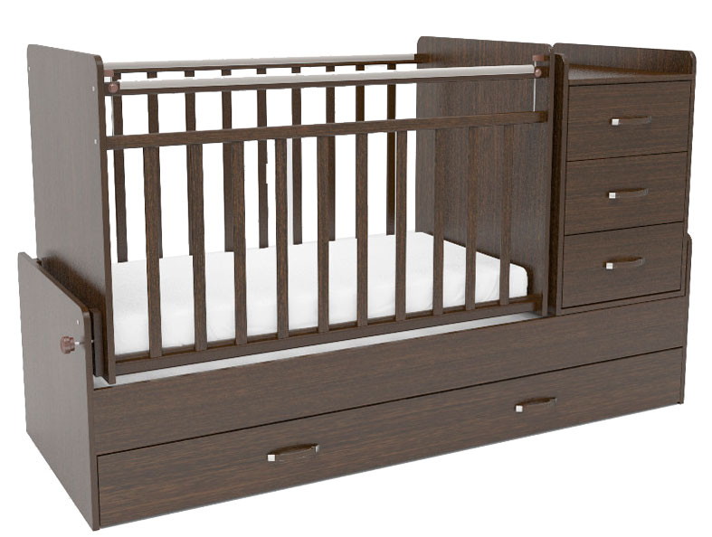 Детская кроватка-трансформер СКВ-5 (маятник поперечный) 4 ящика венге темный орех