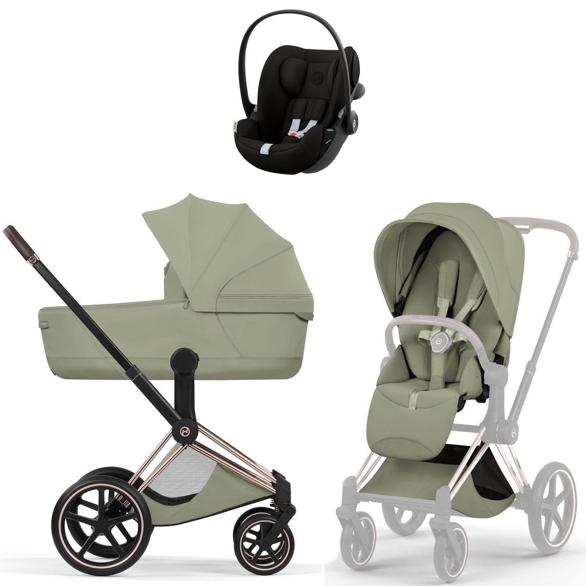 Коляска Cybex Priam V Rosegold Style Cloud G3 Magic Black 3 в 1 Sage Green