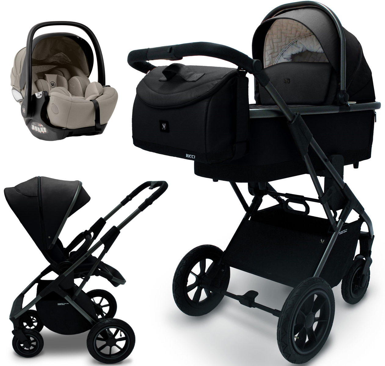 Коляска 3 в 1 Sweet Baby Ricci Air + автокресло Premier Begie Black (Air)