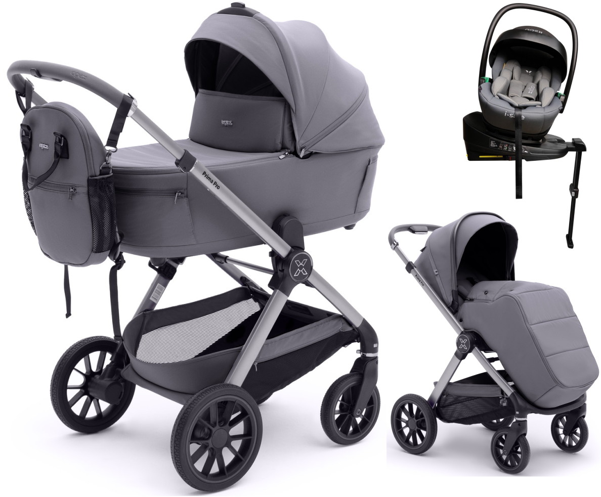 Коляска Agex Prima Pro 4 в 1 с автокреслом i-Safe Grey и базой APS214 Sora серый