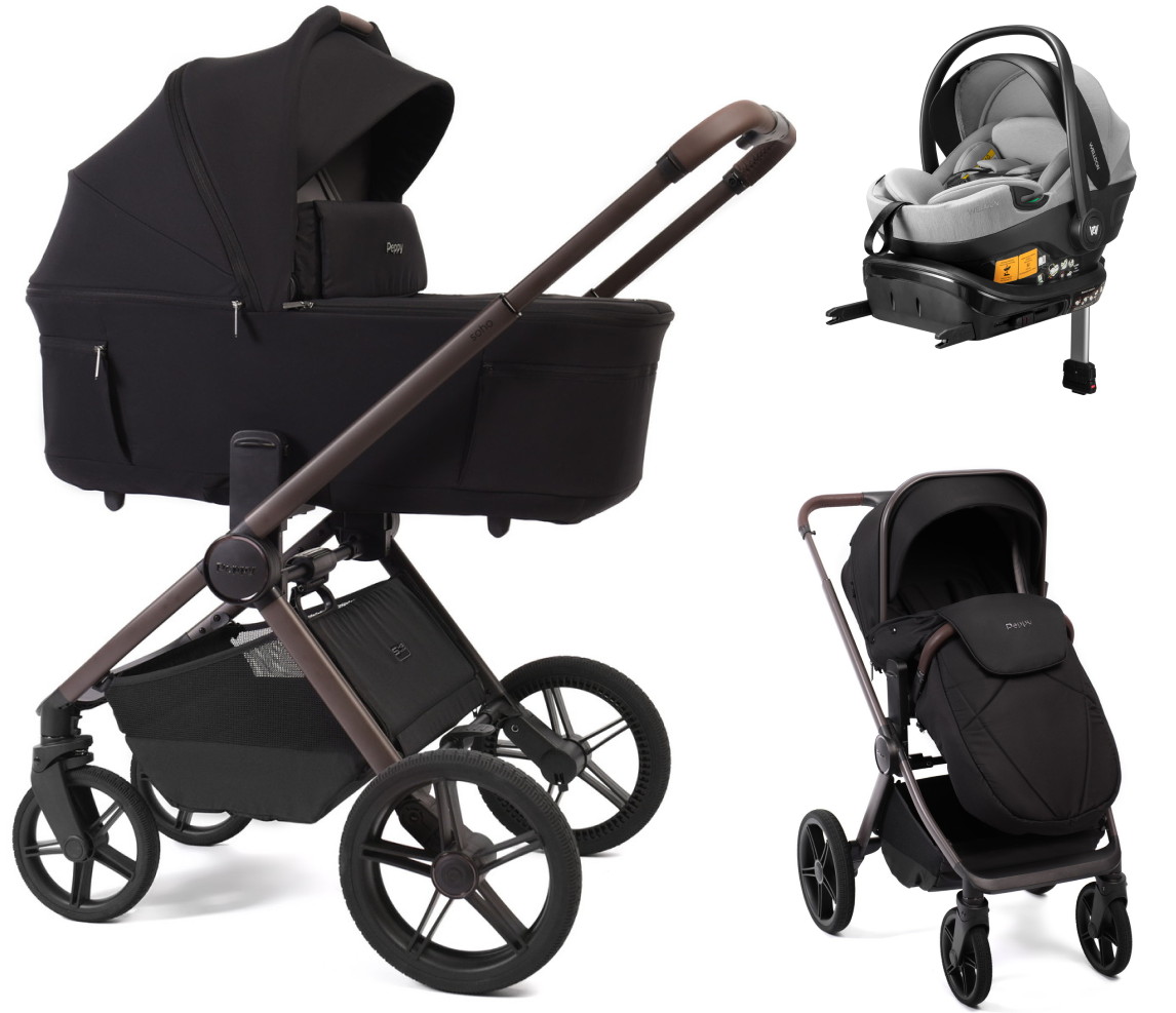 Детская коляска Peppy Soho 4 в 1 с автокреслом Welldon Crown 2 Grey и базой Black (черный) рама шоколад