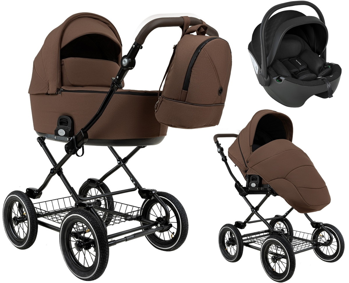 Детская коляска Roan Bass Next Classic d12 2.0 3 в 1 с автокреслом Pituso Baesa Pro Black BNC/81/2 Mocha Mousse/Black/руч.Cappuccino