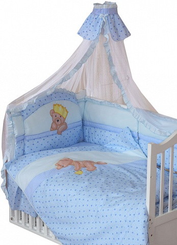 Комплект в кроватку Золотой Гусь Мишка-Царь 8 предметов голубой