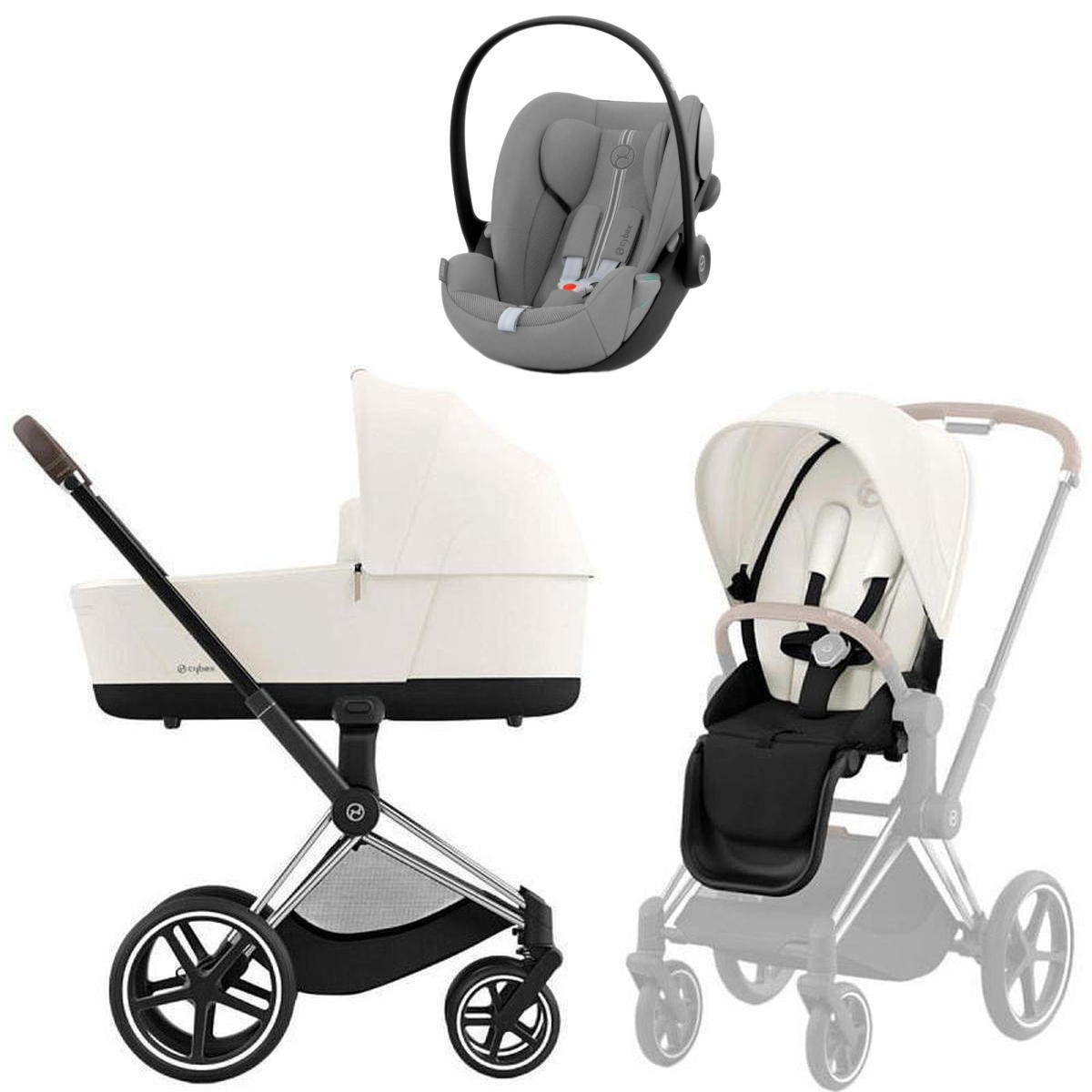 Коляска Cybex Priam IV Chrome Brown complete и автокресло Cloud G i-Size Stone Grey Plus 3 в 1 Off White