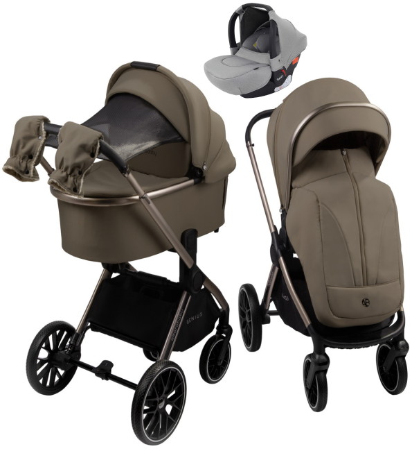 Детская коляска AmaroBaby Genius 3 в 1 с автокреслом Rant Cruise Grey коричневый