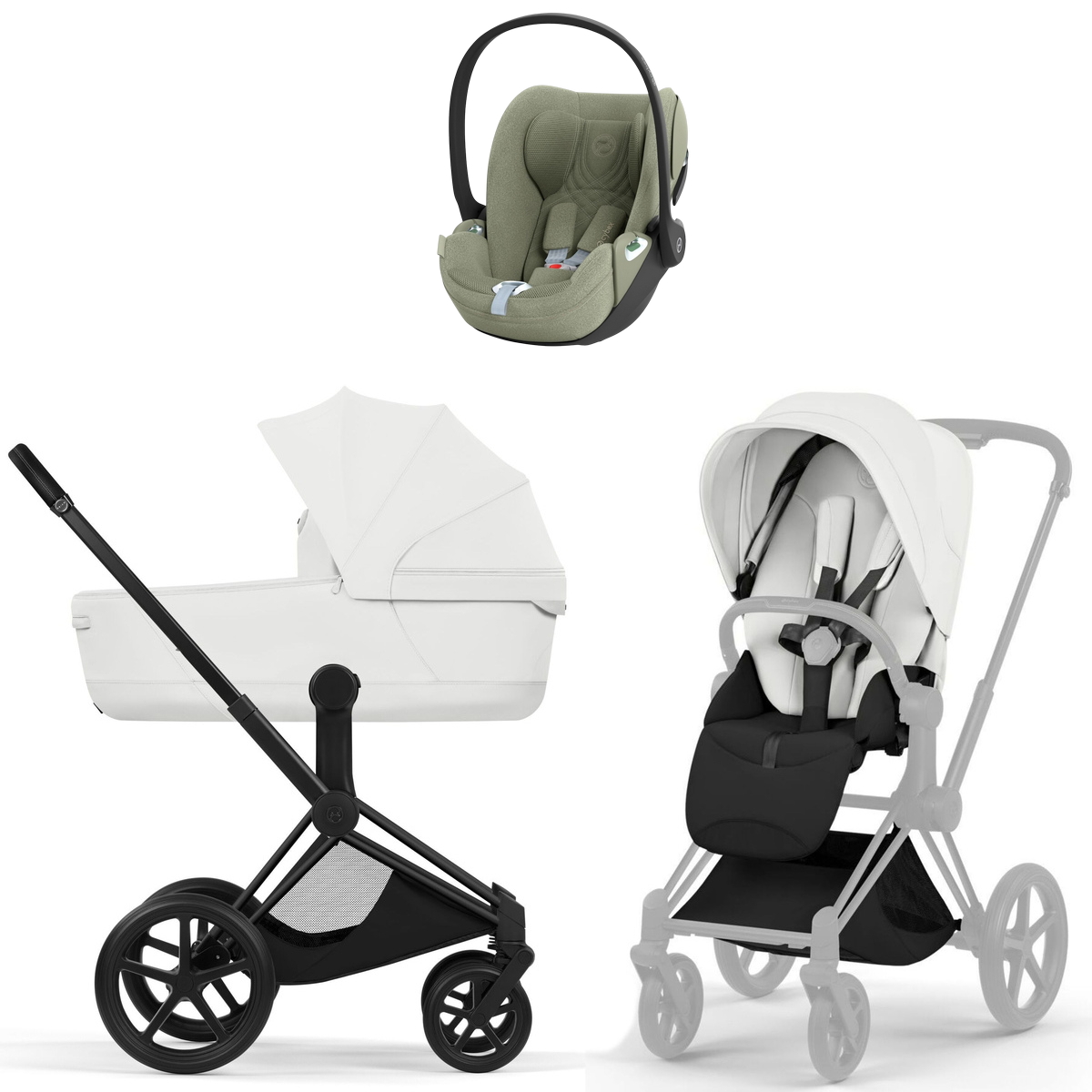 Коляска Cybex Priam V Matt Black Style Cloud T Sage Green Plus 3 в 1 Off White
