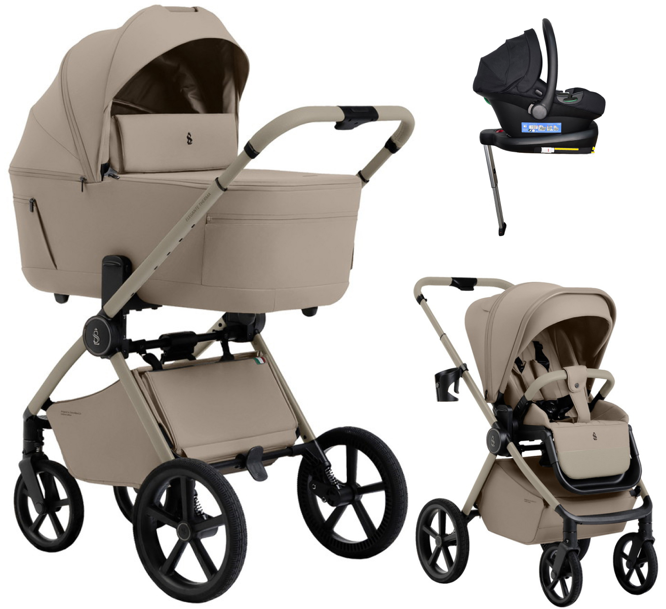 Коляска 4 в 1 Sweet Baby SBL Elegante Therma Colore + автокресло Elegante Plus с базой i-Size ISOFIX DK780 Champagne Beige