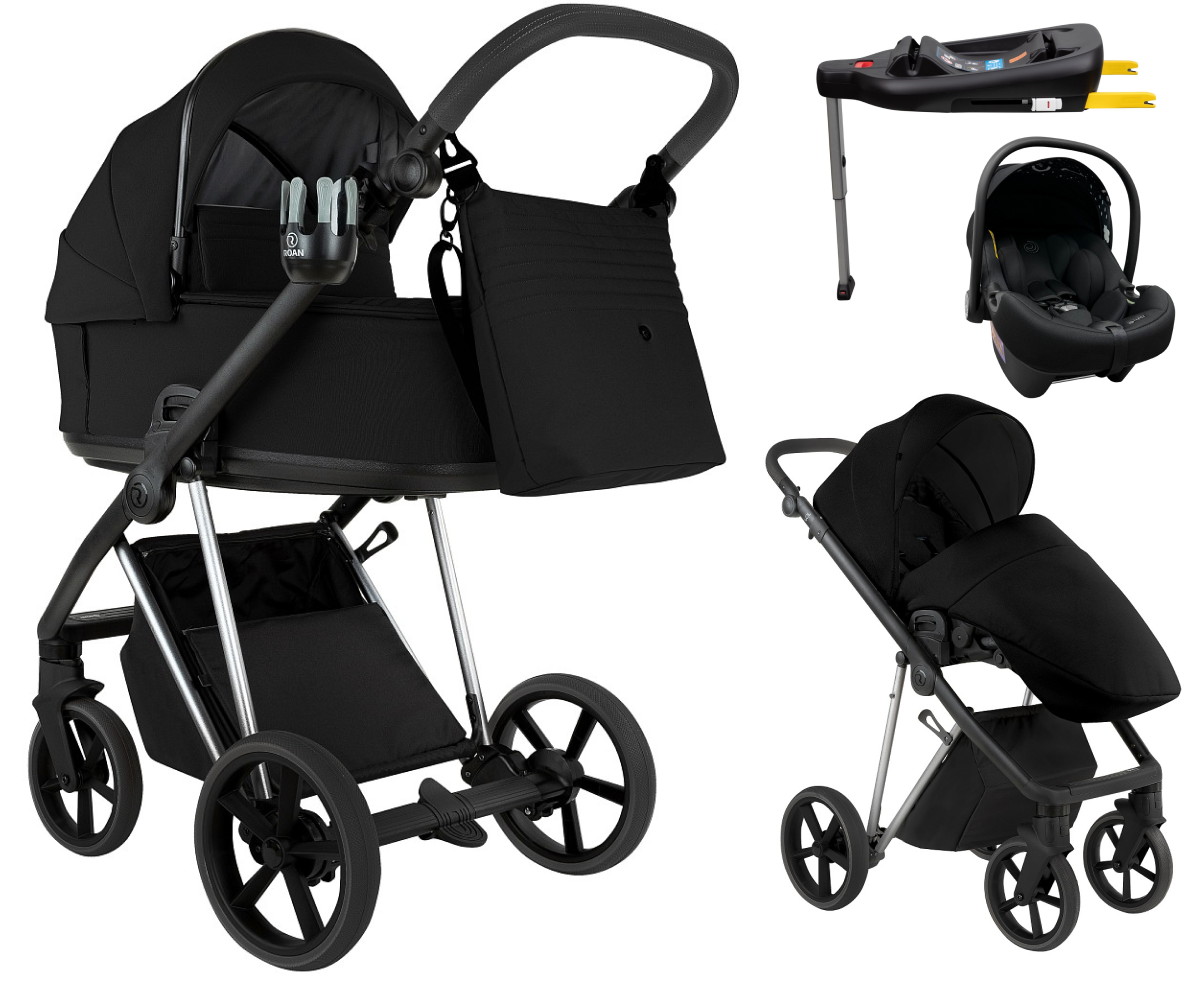 Детская коляска Roan Sol Vintage Luxury 2.0 4 в 1 с автокреслом Tutis Elo Lux EduSky Black и базой VIN 05/CB Caviar Black/Nickel/руч.Black