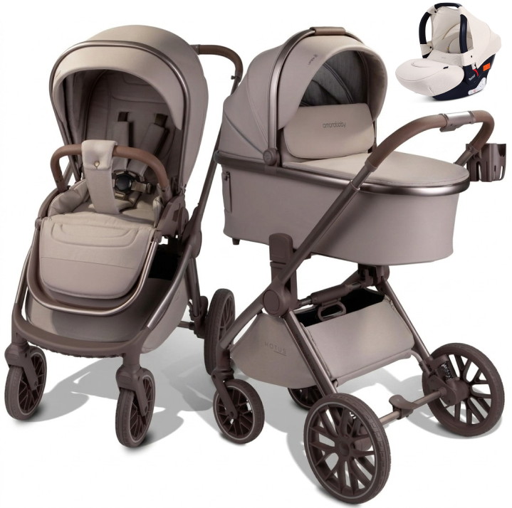 Детская коляска AmaroBaby Motus Premium Ecco Exclusive 3 в 1 с автокреслом Rant Cruise Beige мокко