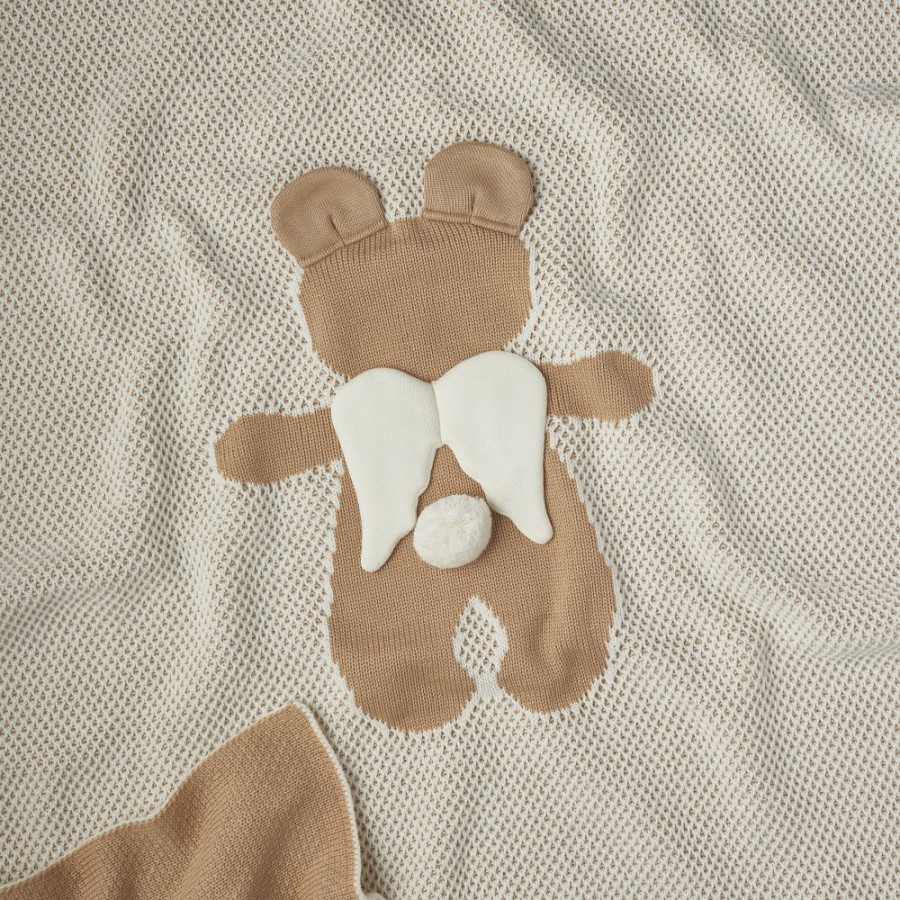 Плед двойной вязки Little Star Мишка Ангел Straz 120*90 медовый/крем