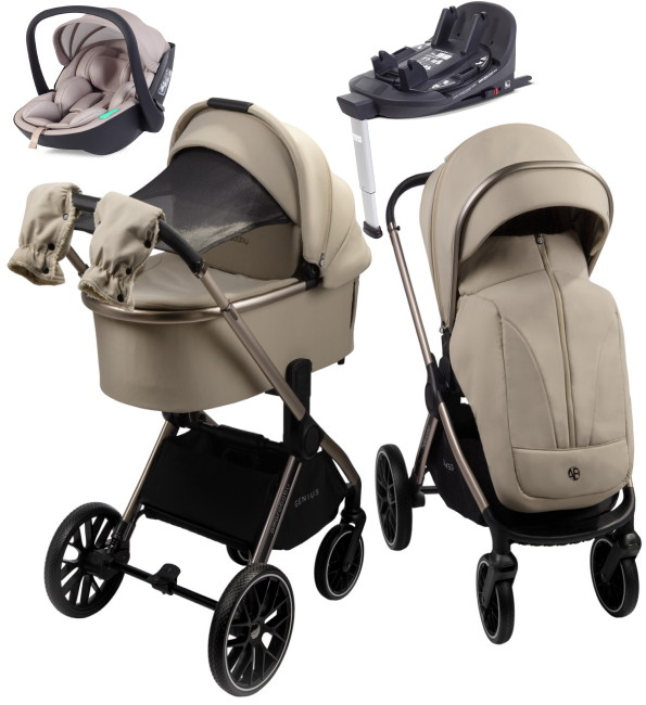 Детская коляска AmaroBaby Genius 4 в 1 с автокреслом Rant Miro Beige и базой бежевый