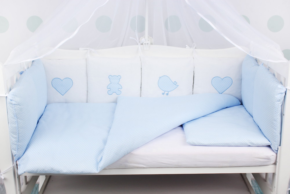 Комплект в кроватку AmaroBaby Кроха Premium 18 предметов голубой