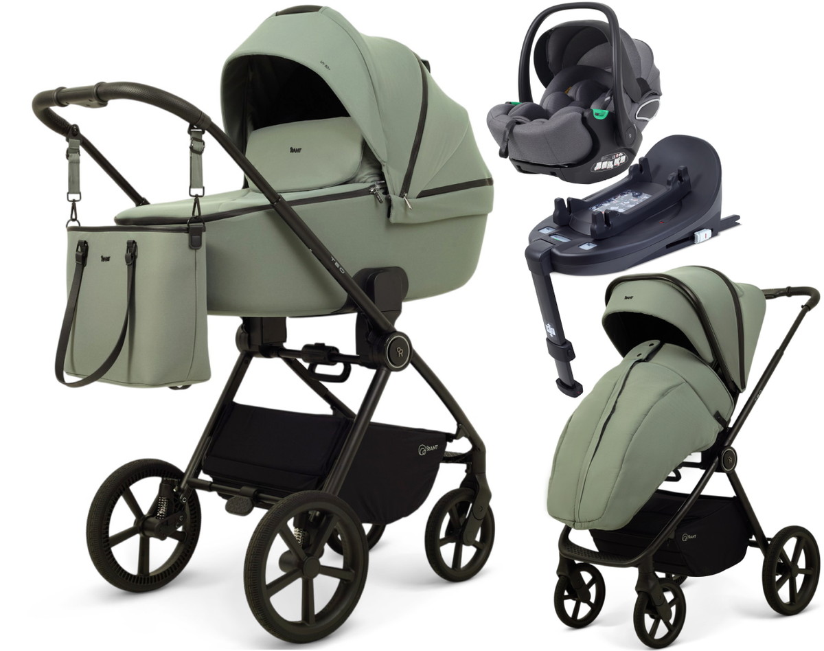 Детская коляска Rant Teo Soft 4 в 1 с автокреслом Evomax Grey и базой Olive
