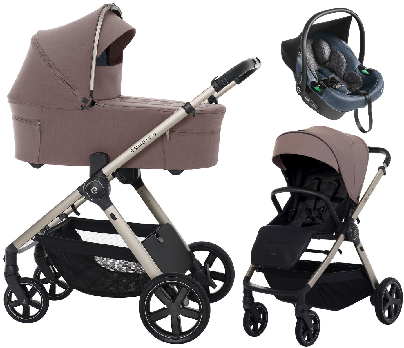 Детская коляска 3 в 1 Espiro Only 2026 и автокресло Pi Gray blue 508 nude brown