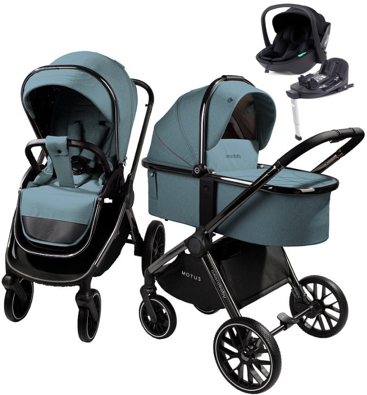 Детская коляска AmaroBaby Motus V2 4 в 1 с автокреслом Rant Miro Black и базой бирюзовый