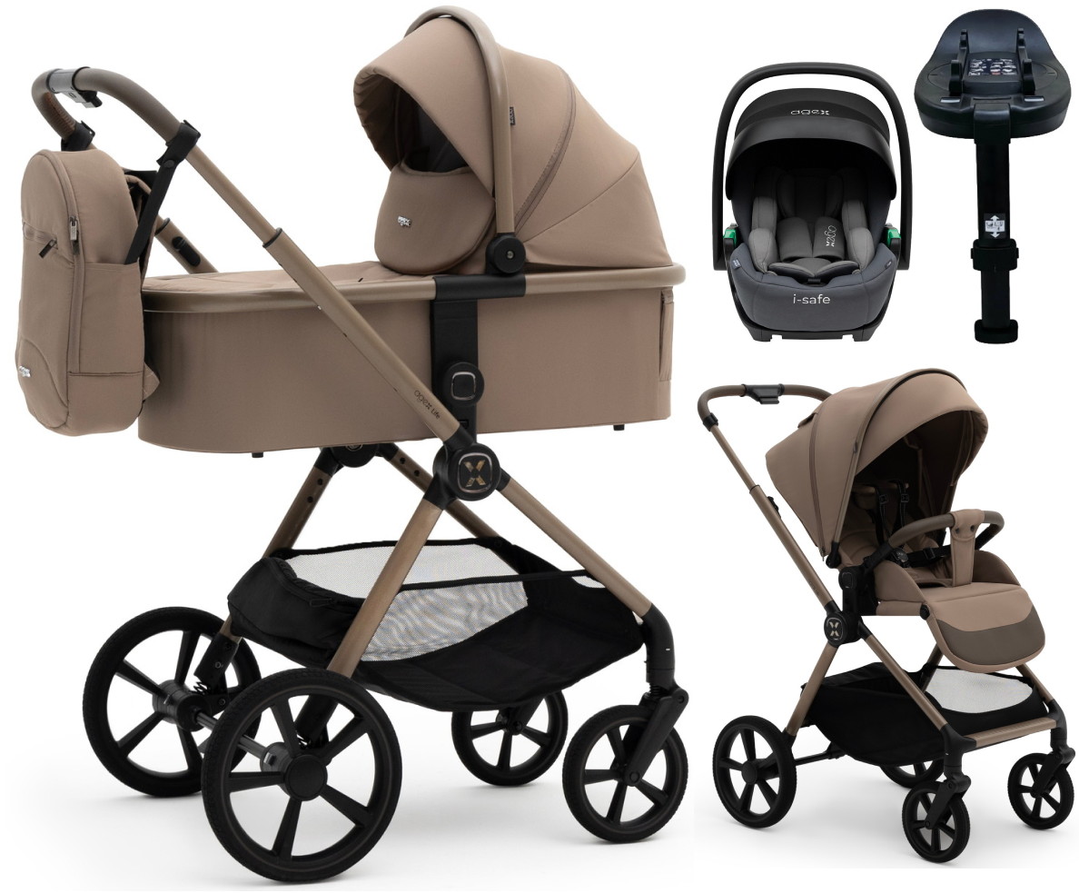 Коляска Agex Life 4 в 1 матовая рама с автокреслом i-Safe S Grey и базой ALB620 Taupe Beige (Бежевый)