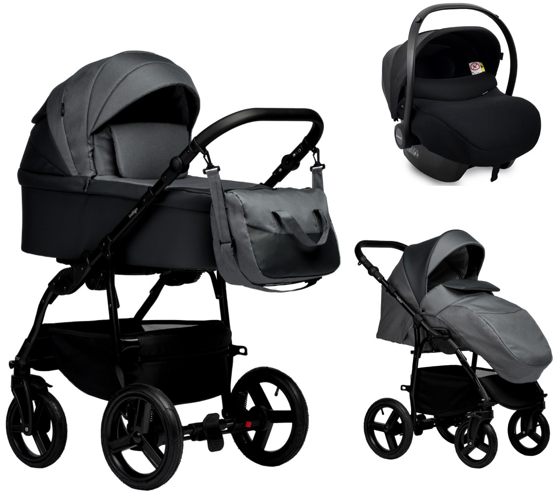 Детская коляска Indigo Impulse Eco 3 в 1 с автокреслом Avionaut Cosmo Black Ie06 серая кожа/серый