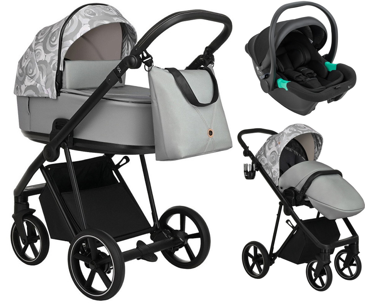 Детская коляска Roan Sol Flowers 3 в 1 с автокреслом Pituso Santiso Pro RSF/5002 Gray/Black