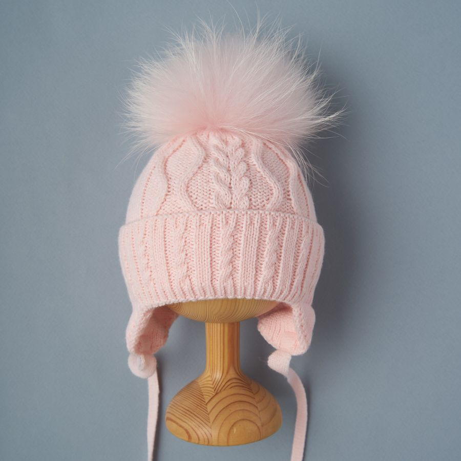 Шапочка двойная вязка Little Star Восхищение бумбон - мех песец 5574 (ЧЗ-нк) розовый 34