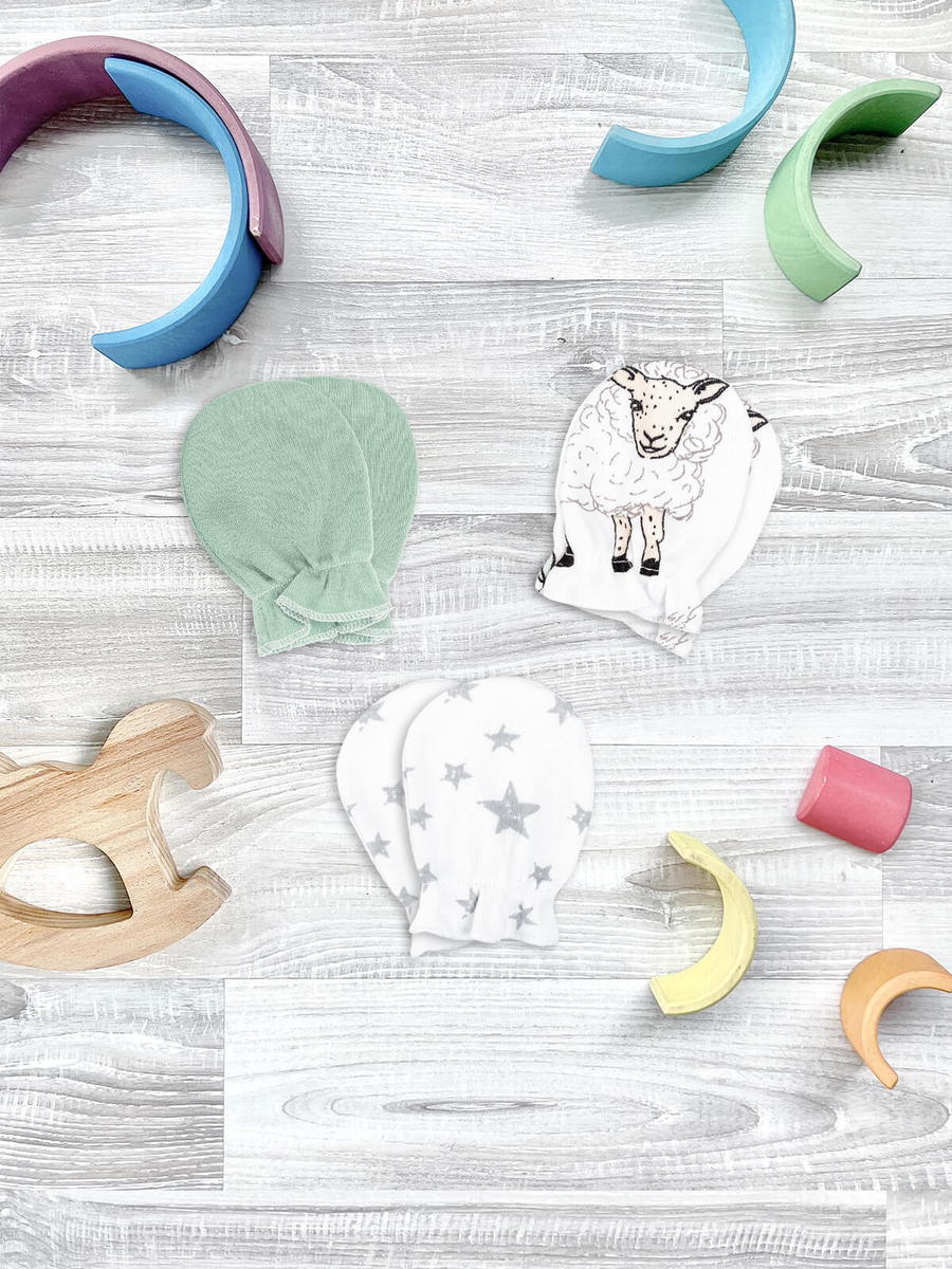 Рукавички-антицарапки Mjolk Овечки, Magic Mint, Звёзды сет из 3х пар