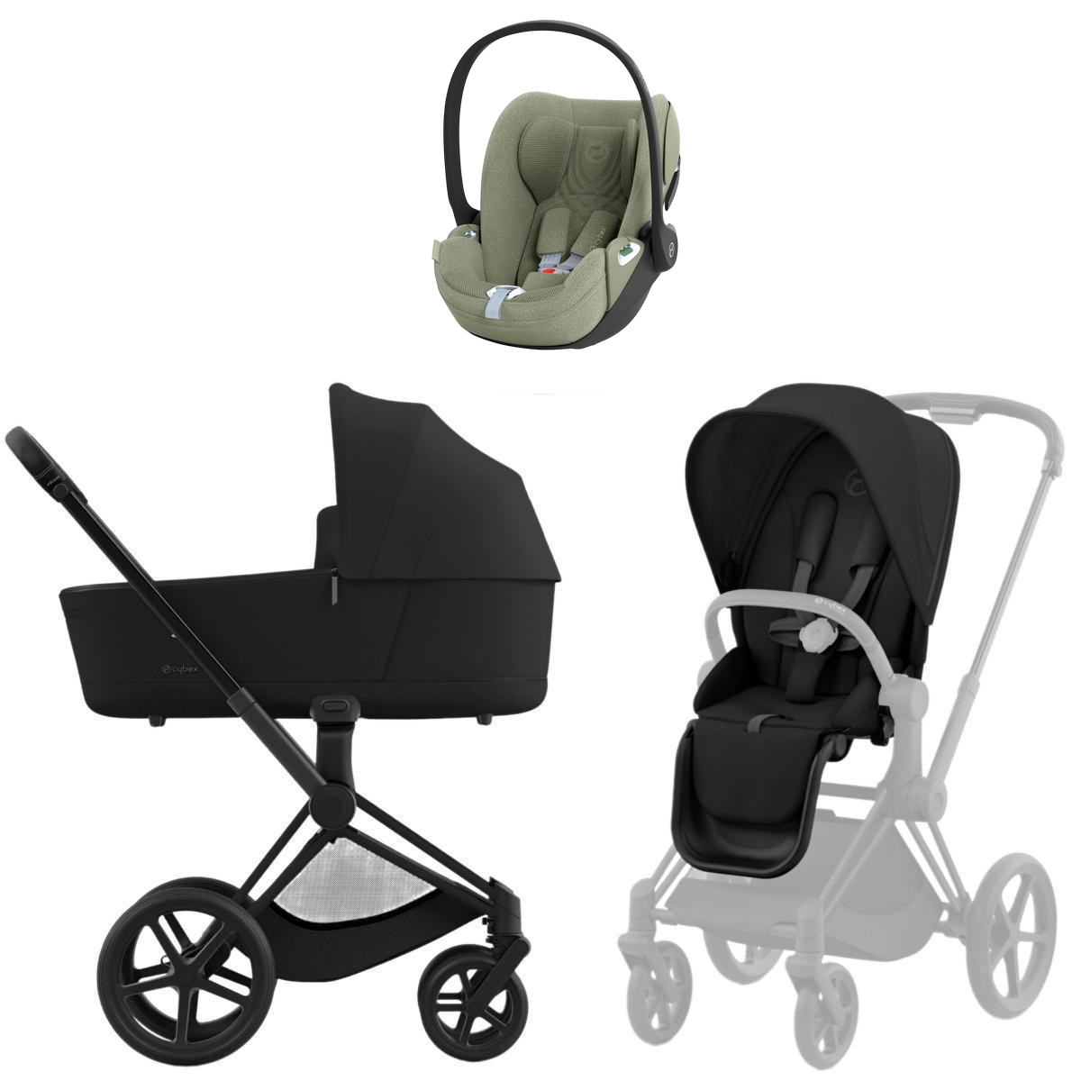 Коляска Cybex Priam IV Matt Black complete Cloud T Sage Green Plus 3 в 1 Sepia Black