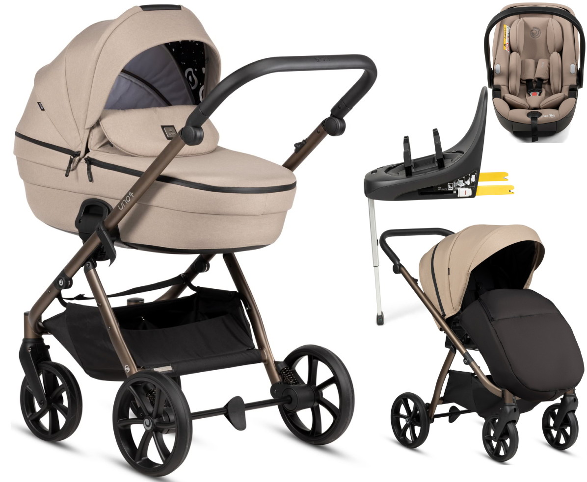 Детская коляска Tutis Uno 6 Plus Essential collection 4 в 1 с автокреслом Beno Beige и базой 1602146 Nougat с сумкой