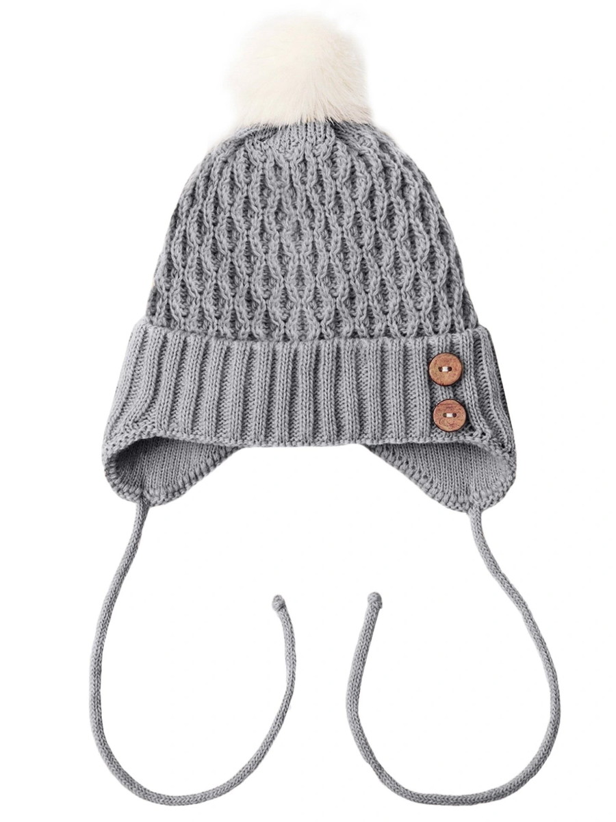 Шапочка вязаная AmaroBaby Pure Love Wool утепленная ЧЗ серый 38