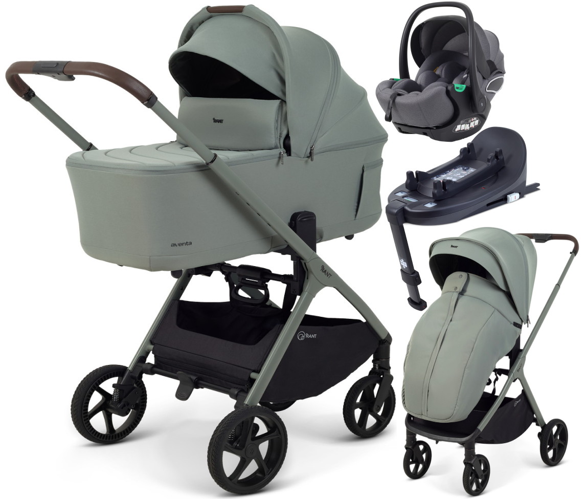 Детская коляска Rant Aventa 4 в 1 с автокреслом Evomax Grey и базой Olive