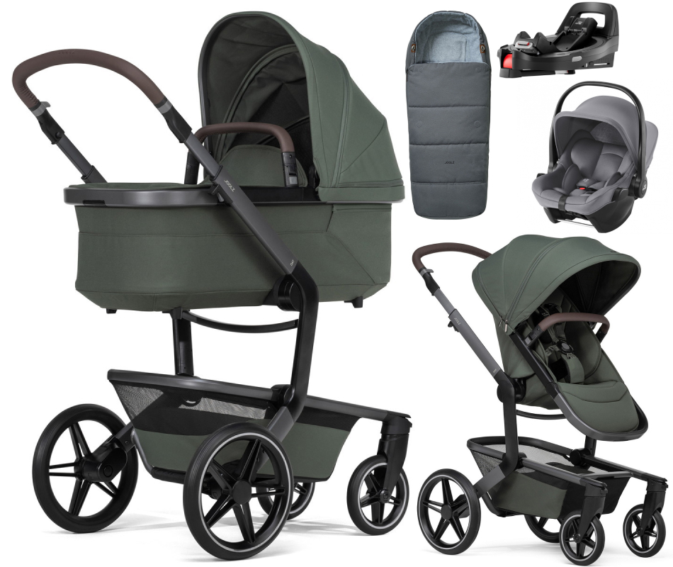 Детская коляска 4 в 1 Joolz Day 5 и автокресло Baby-Safe Core Frost Grey и база Vario Base 5Z + конверт в подарок Forest green