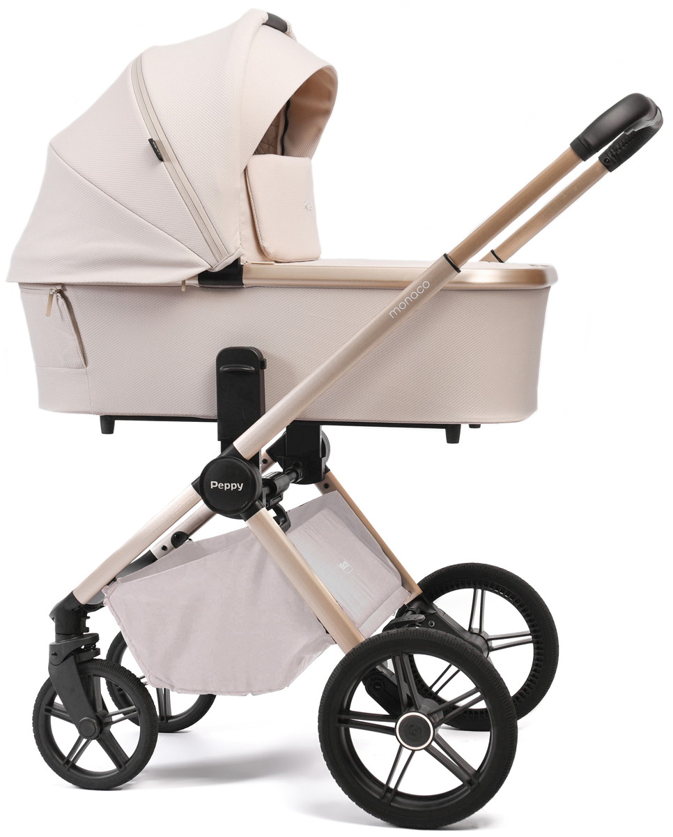 Детская коляска Peppy Monaco Plus 2 в 1 Beige (бежевый), рама беж, шлифованный алюминий