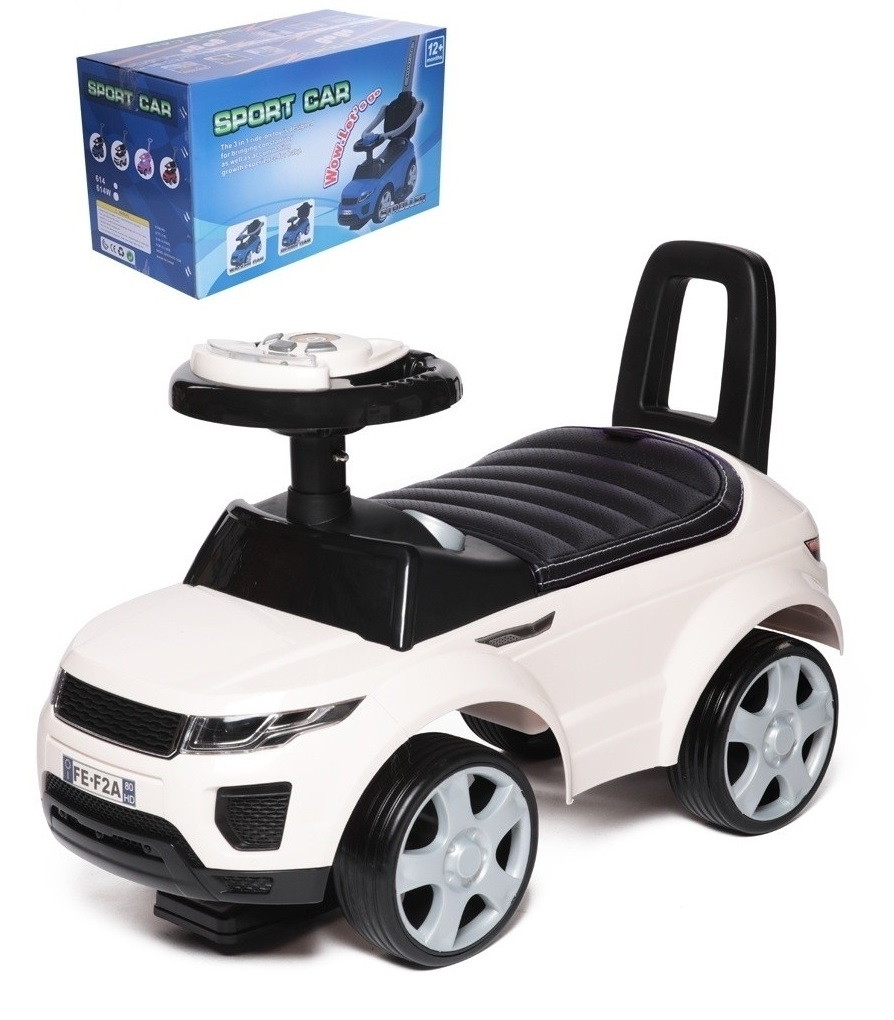 Детская каталка Baby Care Sport car кожаное сиденье, резиновые колеса Белый (White)