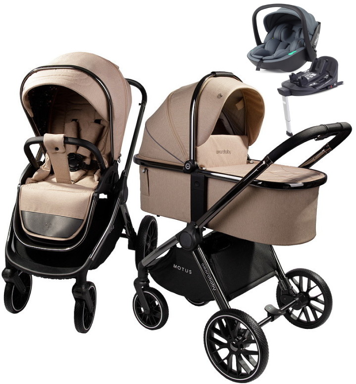 Детская коляска AmaroBaby Motus V2 4 в 1 с автокреслом Rant Miro Graphite и базой мокко