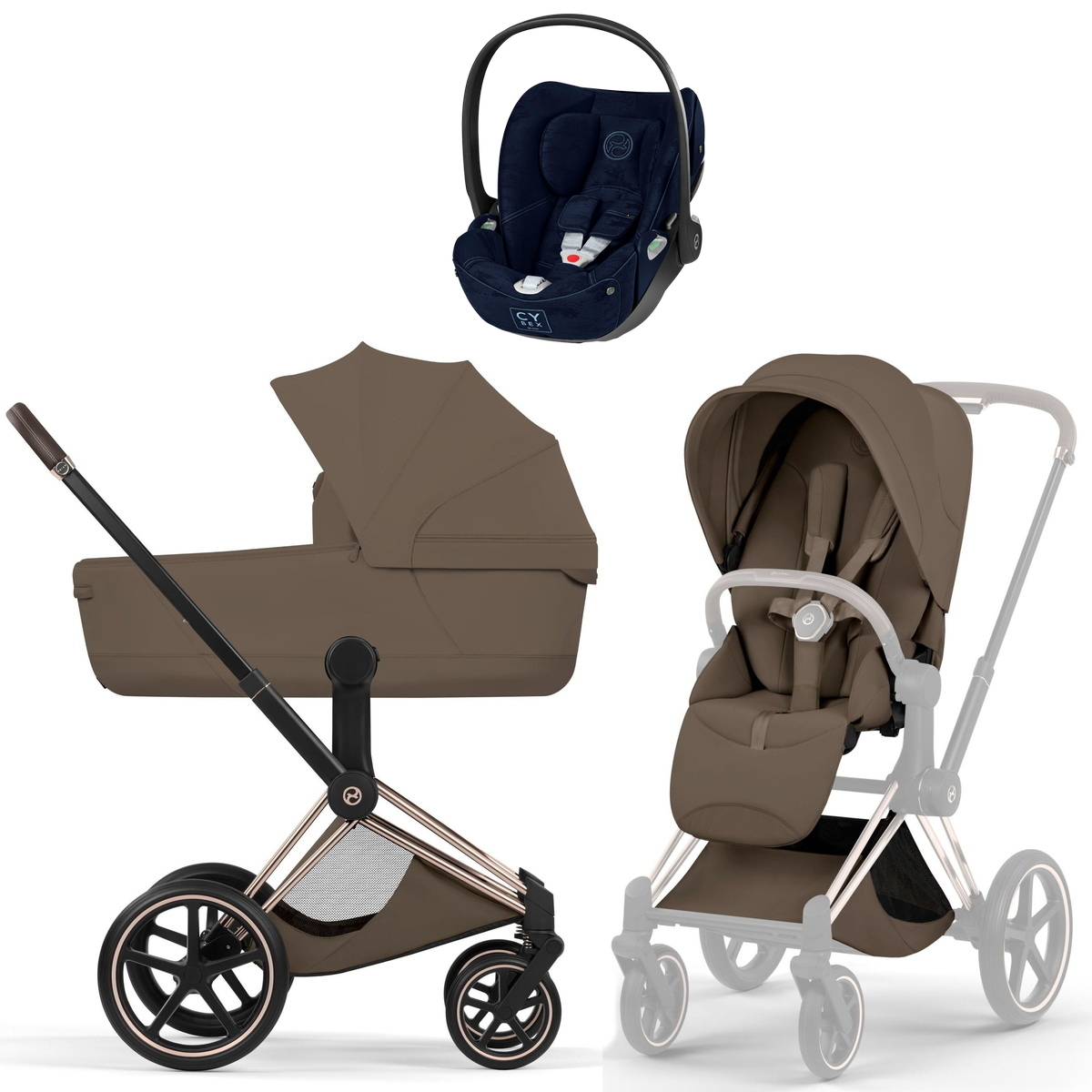 Коляска Cybex Priam V Rosegold Style Cloud T Rebellious Luxury Denim Blue 3 в 1 Coconut Brown
