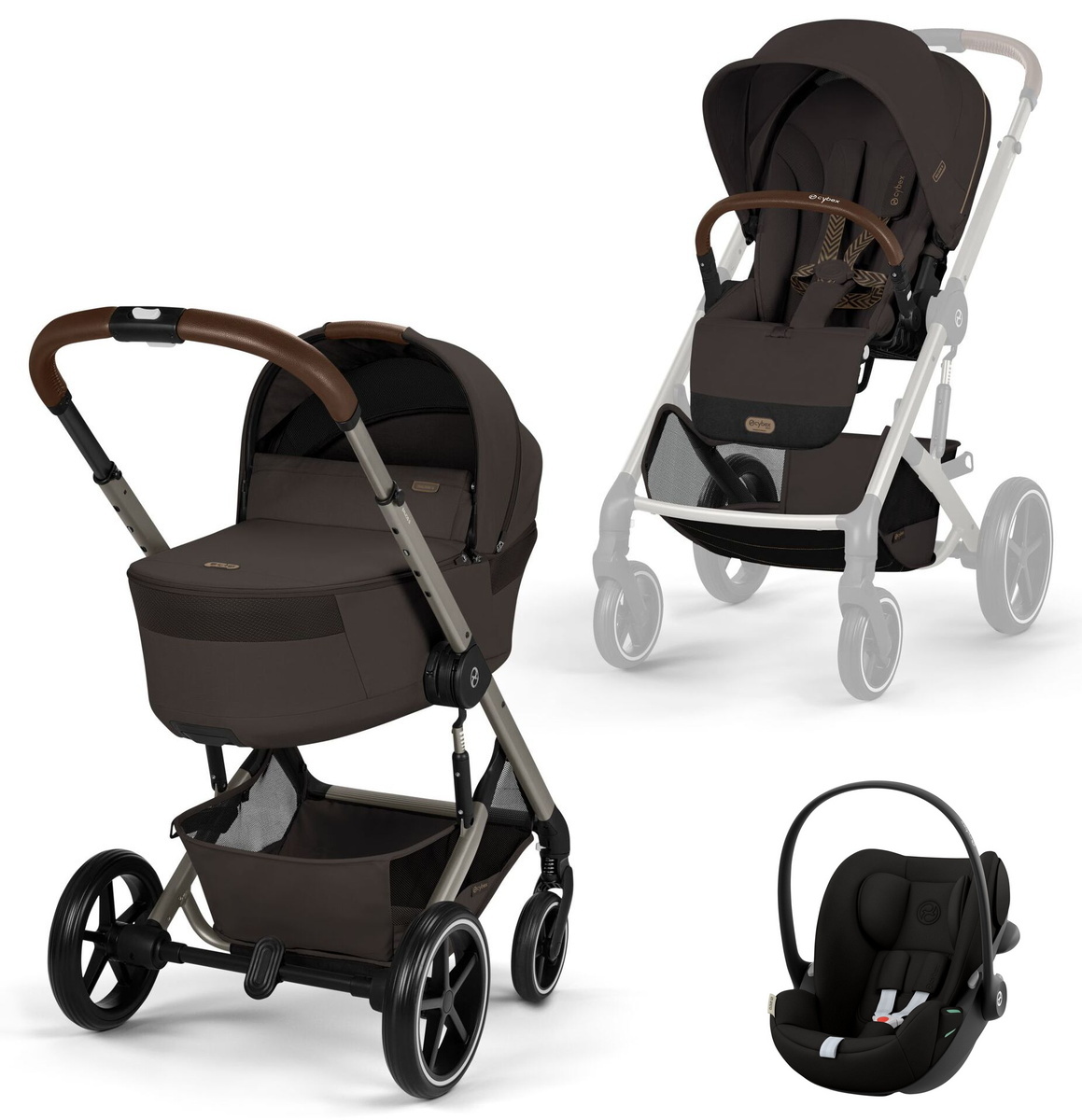 Коляска Cybex Balios S Lux Fold Cot TPE Cloud G3 Magic Black 3 в 1 Chocolate Brown с дождевиками