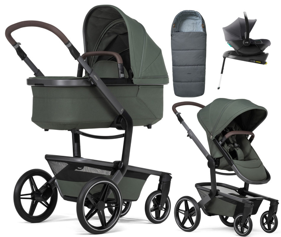 Детская коляска 4 в 1 Joolz Day 5 и автокресло Baby-Safe Core Midnight Grey и база Baby-Safe Core без адаптеров + конверт в подарок Forest green