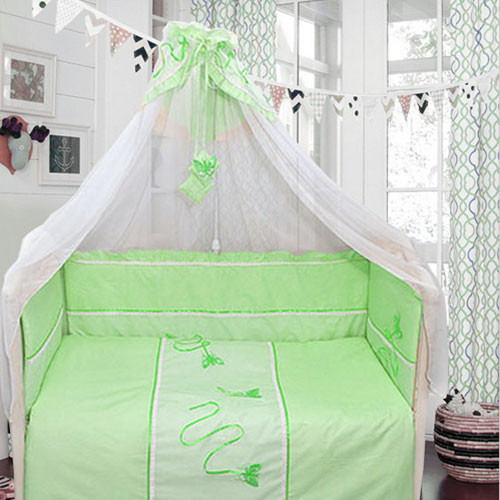 Комплект в кроватку Bombus Бабочки 7 предметов зеленый