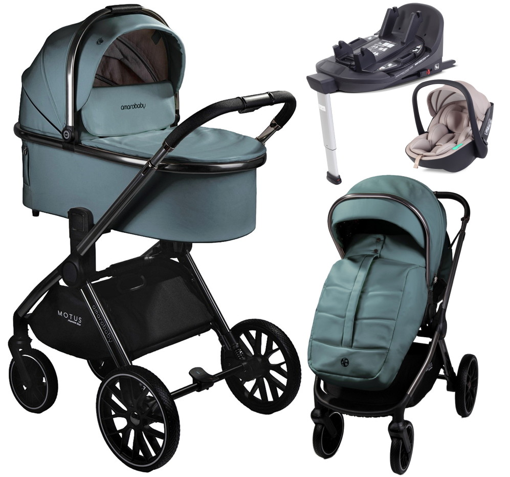 Детская коляска AmaroBaby Motus Premium Ecco 4 в 1 с автокреслом Rant Miro Beige и базой лагуна