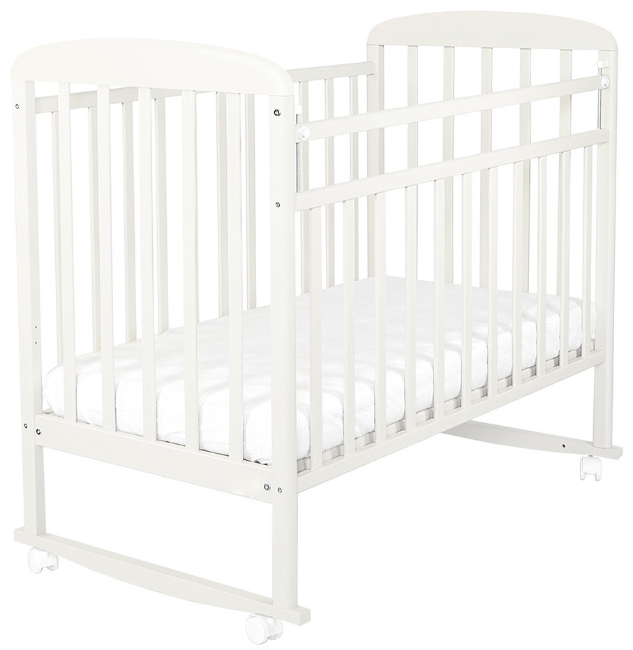 Детская кроватка Indigo Милана (колесо-качалка, опускающаяся планка) белый-арт.180111